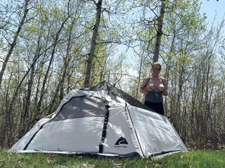 Setting Up Camp while Flashing and Teasing Outdoors