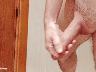From soft to hard... Sexy real neighbor's cock mature and hairy gets huge and very hard in the shower and ends in thick cumshot!