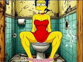 Married Housewife Marge Gets Fucked in a Dirty Public Toilet. Cartoon Parody. Glory Hole