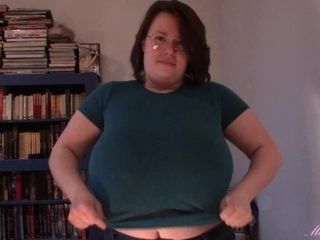 'Huge boob tit drop blue shirt'